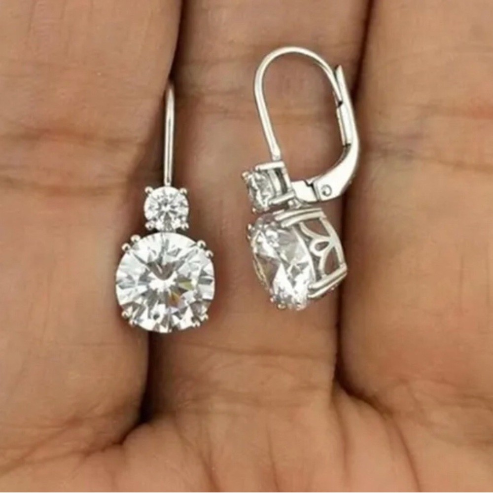 Sterling Silver + CZ stone lever back drop earrings